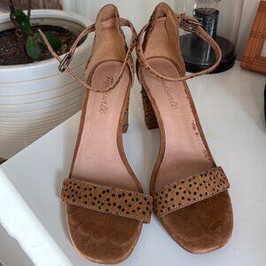 Madewell Brooke Ankle Strap Sandal Spot Dot Calf Hair 3.5” Heels AA227, Size 7
